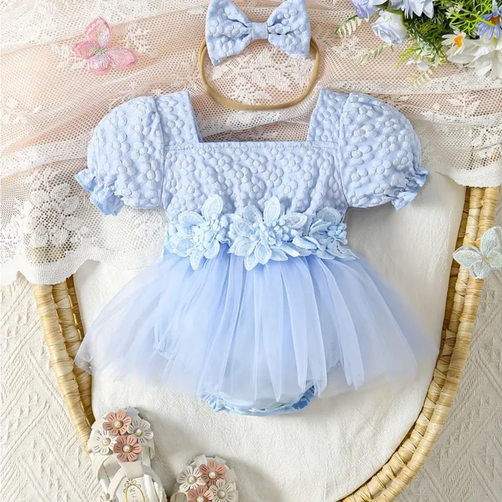 Elegant Kids Handmade Formal Dress Set, Blue